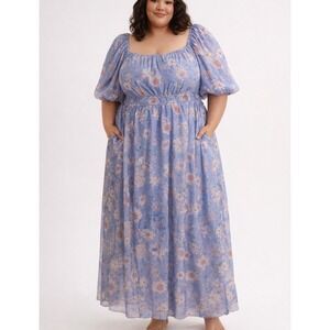 Polygram‎ Whimsy Cottagecore Lavender Floral Maxi Dress 3X Square Neck Fairy